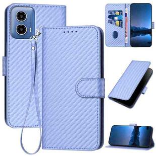 For Motorola Moto G34 YX0070 Carbon Fiber Buckle Leather Phone Case with Lanyard(Light Purple)