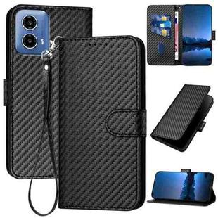 For Motorola Moto G34 YX0070 Carbon Fiber Buckle Leather Phone Case with Lanyard(Black)