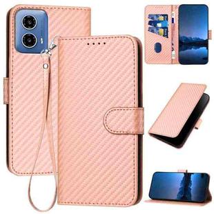 For Motorola Moto G34 YX0070 Carbon Fiber Buckle Leather Phone Case with Lanyard(Pink)