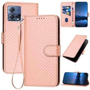 For Motorola Moto S30 Pro 5G YX0070 Carbon Fiber Buckle Leather Phone Case with Lanyard(Pink)