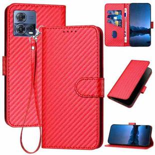 For Motorola Edge 30 Fusion 5G YX0070 Carbon Fiber Buckle Leather Phone Case with Lanyard(Red)