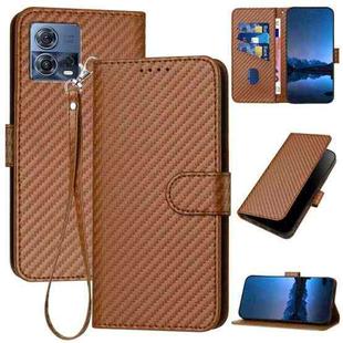 For Motorola Edge 30 Fusion 5G YX0070 Carbon Fiber Buckle Leather Phone Case with Lanyard(Coffee)