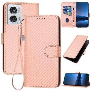 For Motorola Edge 50 Fusion YX0070 Carbon Fiber Buckle Leather Phone Case with Lanyard(Pink)