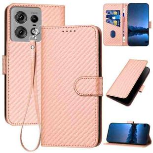 For Motorola Edge 50 Pro YX0070 Carbon Fiber Buckle Leather Phone Case with Lanyard(Pink)