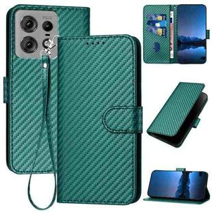 For Motorola Edge 50 Pro YX0070 Carbon Fiber Buckle Leather Phone Case with Lanyard(Dark Green)