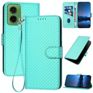 For Motorola Moto G35 YX0070 Carbon Fiber Buckle Leather Phone Case with Lanyard(Light Blue)