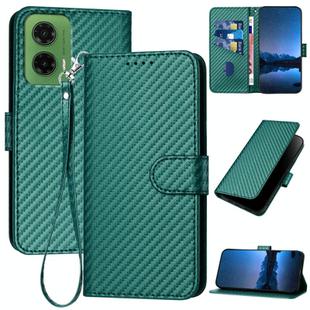 For Motorola Moto G35 YX0070 Carbon Fiber Buckle Leather Phone Case with Lanyard(Dark Green)