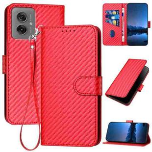 For Motorola Moto G55 YX0070 Carbon Fiber Buckle Leather Phone Case with Lanyard(Red)