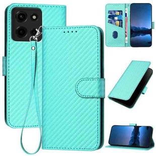 For Motorola Moto G 2025 YX0070 Carbon Fiber Buckle Leather Phone Case with Lanyard(Light Blue)