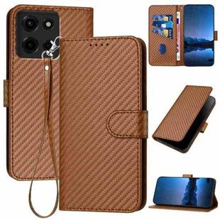 For Motorola Moto G 2025 YX0070 Carbon Fiber Buckle Leather Phone Case with Lanyard(Coffee)