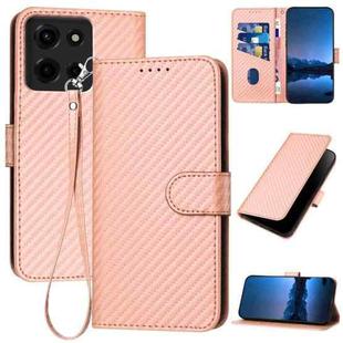 For Motorola Moto G 2025 YX0070 Carbon Fiber Buckle Leather Phone Case with Lanyard(Pink)