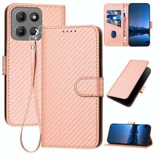 For Motorola Moto G15 YX0070 Carbon Fiber Buckle Leather Phone Case with Lanyard(Pink)
