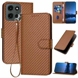For Motorola Moto G Stylus 5G 2025 YX0070 Carbon Fiber Buckle Leather Phone Case with Lanyard(Coffee)