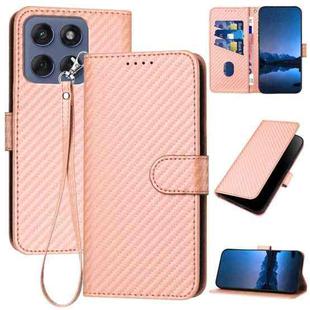 For Motorola Edge 60 Fusion / Edge 5G 2025 YX0070 Carbon Fiber Buckle Leather Phone Case with Lanyard(Pink)
