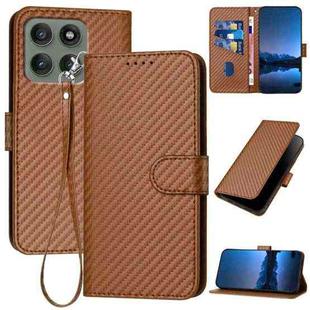 For Motorola Edge 60 Pro YX0070 Carbon Fiber Buckle Leather Phone Case with Lanyard(Coffee)