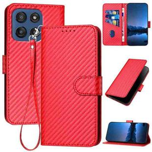 For Motorola Edge 60 YX0070 Carbon Fiber Buckle Leather Phone Case with Lanyard(Red)