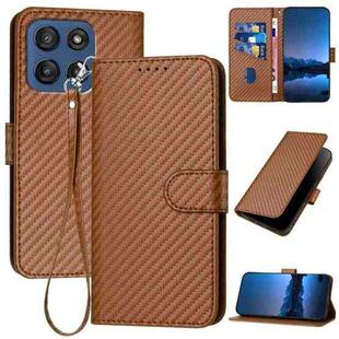 For Motorola Edge 60 YX0070 Carbon Fiber Buckle Leather Phone Case with Lanyard(Coffee)