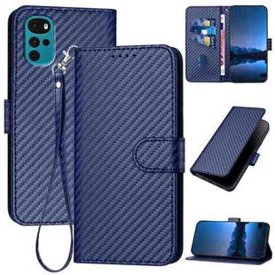 For Motorola Moto G22 YX0070 Carbon Fiber Buckle Leather Phone Case with Lanyard(Royal Blue)