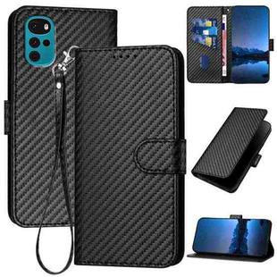 For Motorola Moto G22 YX0070 Carbon Fiber Buckle Leather Phone Case with Lanyard(Black)