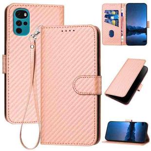 For Motorola Moto G22 YX0070 Carbon Fiber Buckle Leather Phone Case with Lanyard(Pink)