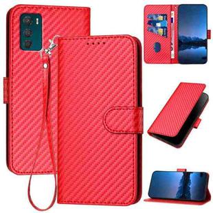 For Motorola Moto G42 YX0070 Carbon Fiber Buckle Leather Phone Case with Lanyard(Red)