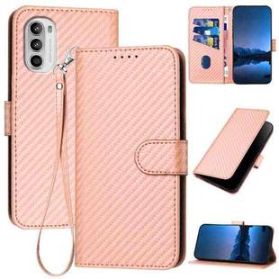 For Motorola Moto G52 YX0070 Carbon Fiber Buckle Leather Phone Case with Lanyard(Pink)