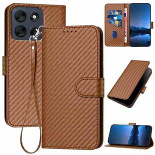 For Motorola Moto G56 5G YX0070 Carbon Fiber Buckle Leather Phone Case with Lanyard(Coffee)