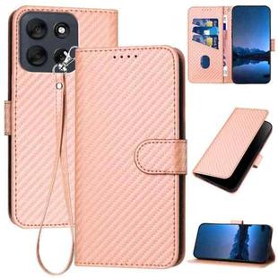For Motorola Moto G56 5G YX0070 Carbon Fiber Buckle Leather Phone Case with Lanyard(Pink)