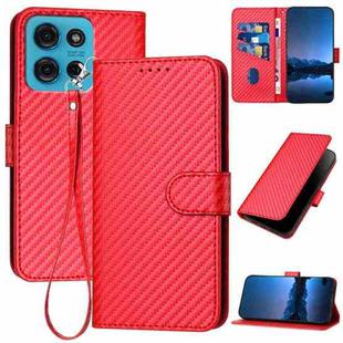For Motorola Moto G75 5G YX0070 Carbon Fiber Buckle Leather Phone Case with Lanyard(Red)