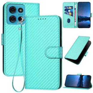 For Motorola Moto G75 5G YX0070 Carbon Fiber Buckle Leather Phone Case with Lanyard(Light Blue)
