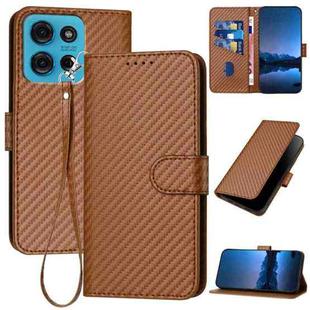 For Motorola Moto G75 5G YX0070 Carbon Fiber Buckle Leather Phone Case with Lanyard(Coffee)