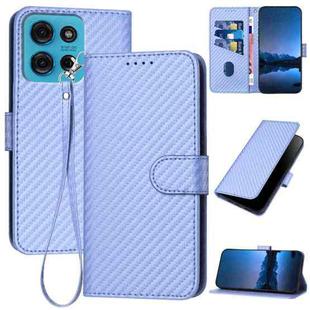 For Motorola Moto G75 5G YX0070 Carbon Fiber Buckle Leather Phone Case with Lanyard(Light Purple)