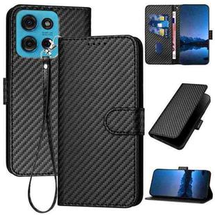 For Motorola Moto G75 5G YX0070 Carbon Fiber Buckle Leather Phone Case with Lanyard(Black)