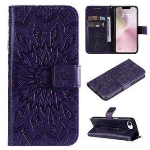 For iPhone SE 2024 Embossed Sunflower Pattern Flip Leather Phone Case(Purple)