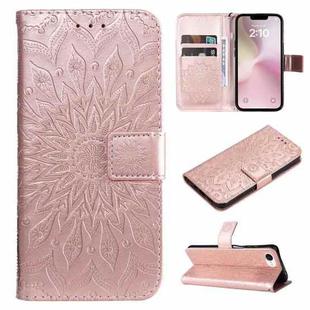 For iPhone SE 2024 Embossed Sunflower Pattern Flip Leather Phone Case(Rose Gold)