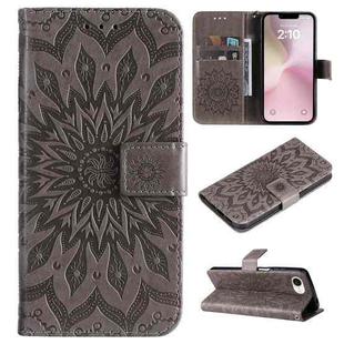 For iPhone SE 2024 Embossed Sunflower Pattern Flip Leather Phone Case(Grey)