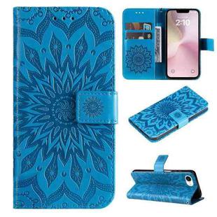 For iPhone SE 2024 Embossed Sunflower Pattern Flip Leather Phone Case(Blue)