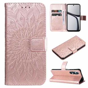 For Realme C65 4G Embossed Sunflower Pattern Flip Leather Phone Case(Rose Gold)