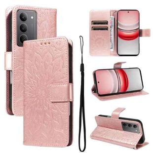 For Realme 14x 5G Global Embossed Sunflower Pattern Flip Leather Phone Case(Rose Gold)