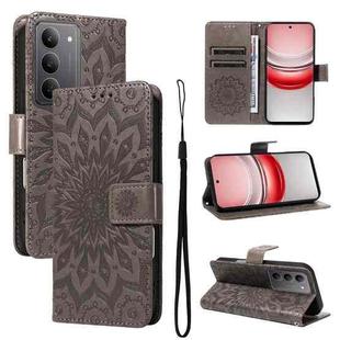 For Realme 14x 5G Global Embossed Sunflower Pattern Flip Leather Phone Case(Grey)