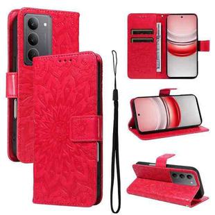 For Realme 14x 5G Global Embossed Sunflower Pattern Flip Leather Phone Case(Red)