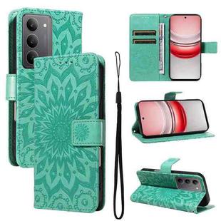 For Realme 14x 5G Global Embossed Sunflower Pattern Flip Leather Phone Case(Green)