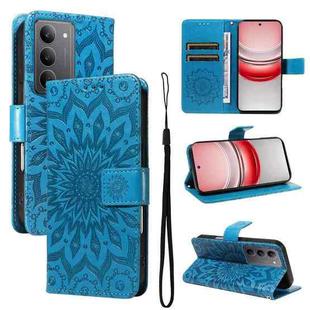 For Realme 14x 5G Global Embossed Sunflower Pattern Flip Leather Phone Case(Blue)