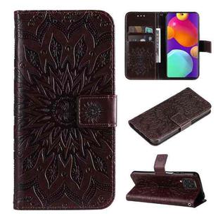 For Samsung Galaxy M62 / F62 Embossed Sunflower Pattern Flip Leather Phone Case(Brown)