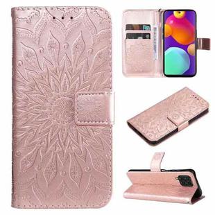 For Samsung Galaxy M62 / F62 Embossed Sunflower Pattern Flip Leather Phone Case(Rose Gold)