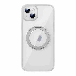 For iPhone 14 Plus MagSafe Holder PC Hybrid TPU Phone Case(Transparent White)