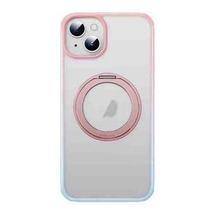 For iPhone 15 Plus MagSafe Holder PC Hybrid TPU Phone Case(Pink Blue)
