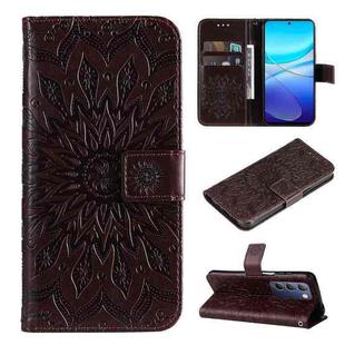 For vivo V40 SE 5G / Y100 IDN Embossed Sunflower Pattern Flip Leather Phone Case(Brown)