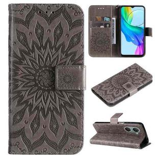 For vivo Y03 4G Embossed Sunflower Pattern Flip Leather Phone Case(Grey)