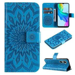 For vivo Y03 4G Embossed Sunflower Pattern Flip Leather Phone Case(Blue)